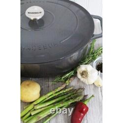 Chasseur French Enameled Cast Iron Oval Dutch Oven 6 Qt Caviar Grey New In Box