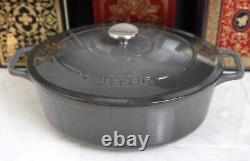 Chasseur French Enameled Cast Iron Oval Dutch Oven 6 Qt Caviar Grey New In Box