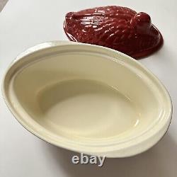 Chausser Duck Shaped Cast Iron Enamelware Red Baker Dutch Oven Pate Terrine 1 QT