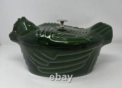 Chicken Staub 5qt Cast Iron Cocotte Enameled Hen Rooster Dutch Oven Green CRACK