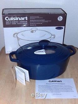 Cuisinart 5.5 Qt Enameled Cast Iron Oval Casserole Dutch Oven with lid, blue NEW