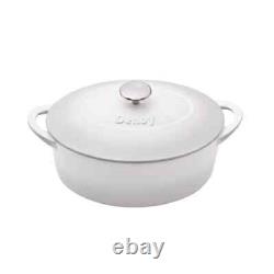 Denby Casserole Dish Cast Iron 4.5 Qt Oval White Natural Canvas with Lid Durable