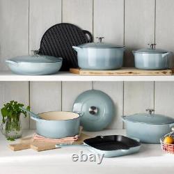 Denby Dutch Oven Oval Cast Iron Casserole Dish + Grip Handles with Lid in Blue