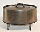 Early Unique Antique Cast Iron Three Legs Oval Roaster Stew Pot Gate Mark