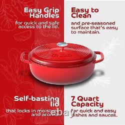 Enameled Oval Cast Iron Dutch Oven with Handle 7 Quart Rosso (Red) Oven Safe
