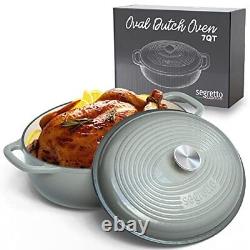 Enameled Oval Cast Iron Dutch Oven with Handle 7-Quarts Grigio Scuro (Gray) 7
