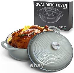 Enameled Oval Cast Iron Dutch Oven with Handle 7-Quarts Grigio Scuro (Gray) 7 Qt