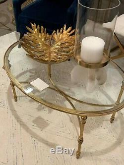 French Cafe Forged Gold Leaf Iron Base Glass Top Oval Cocktail Coffee Table