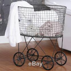 French Laundry Basket Vintage Cart With Wheels Primitive Country Farm Decor S