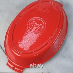 GRISWOLD Cast Iron Enamel Au Gratin Pan Casserole Dish No. 87 Red & Cream 12x8