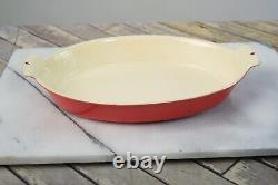 GRISWOLD Cast Iron Enamel Au Gratin Pan Casserole Dish No. 87 Red & Cream 12x8