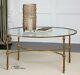 Gold Leaf Oval Coffee Cocktail Table Forged Iron Glass Top Vitya Classic 40