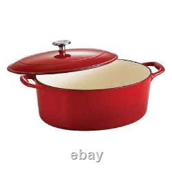 Gourmet 7 qt. Oval Enameled Cast Iron Dutch Oven in Gradated Red with Lid