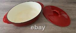 HUGE Calphalon Red CAST IRON Enameled OVAL Dutch Oven 5 Quart 15.5 Width