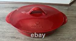 HUGE Calphalon Red CAST IRON Enameled OVAL Dutch Oven 5 Quart 15.5 Width