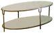 Hammered Gold Iron Marble Classic Oval Coffee Table Shelves Stone White Luxe