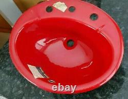 KOHLER 2904 RED Cast Iron Drop In Oval Bathroom Sink Overflow 1966
