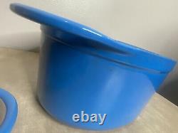 LE CREUSET 2 in 1 CAST IRON Doufeu Dutch Oven Grill Lid OVAL 7 1/2 Q #32 Blue