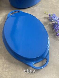 LE CREUSET 2 in 1 CAST IRON Doufeu Dutch Oven Grill Lid OVAL 7 1/2 Q #32 Blue