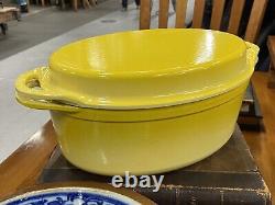 LE CREUSET 2 in 1 CAST IRON Dutch Oven Grill Lid OVAL 28 Yellow