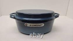 LE CREUSET 2 in 1 Enamled CAST IRON Dutch Oven Grill Lid OVAL 4.75 Qt 28 Blue