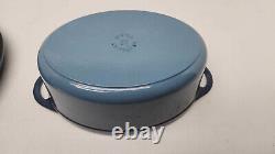 LE CREUSET 2 in 1 Enamled CAST IRON Dutch Oven Grill Lid OVAL 4.75 Qt 28 Blue