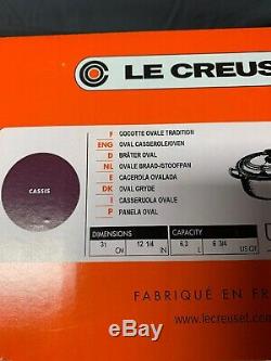 LE CREUSET Cassis Purple Plum Cast Iron Oval Casserole Dutch Oven 6 3/4 Qt RARE