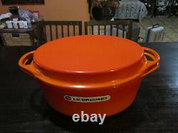 LE CREUSET ENAMELED CAST IRON OVAL CERISE FLAME DUTCH OVEN with GRILL LID #32
