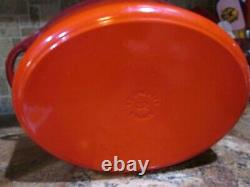 LE CREUSET ENAMELED CAST IRON OVAL CERISE RED DUTCH OVEN with GRILL LID #32