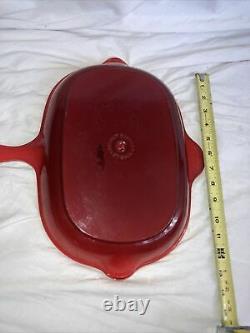 LE CREUSET Oval #32 Red Cast Iron Grill Skillet Pan France
