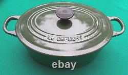 LE CREUSET cast iron Oval Lidded Casserole / Dutch Oven, Green, 25 cms