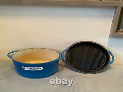 La creuset Dutch #28 with grill lid marseille blue great condition barely used