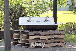 Large 48 Antique Inspired Farm Sink Tricorn Black Cast Iron Trough Sink Package