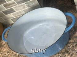 Large Blue # 36 Vintage Cast Iron Enamel Oval Dutch Oven Made in Belgium 17