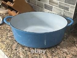 Large Blue # 36 Vintage Cast Iron Enamel Oval Dutch Oven Made in Belgium 17