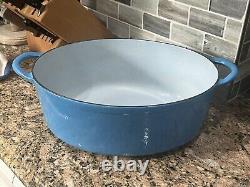 Large Blue # 36 Vintage Cast Iron Enamel Oval Dutch Oven Made in Belgium 17