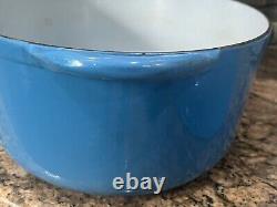 Large Blue # 36 Vintage Cast Iron Enamel Oval Dutch Oven Made in Belgium 17