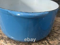 Large Blue # 36 Vintage Cast Iron Enamel Oval Dutch Oven Made in Belgium 17