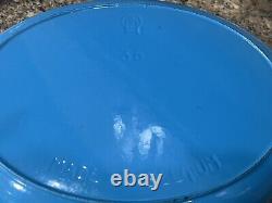 Large Blue # 36 Vintage Cast Iron Enamel Oval Dutch Oven Made in Belgium 17