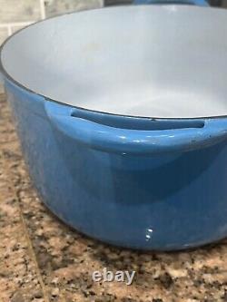 Large Blue # 36 Vintage Cast Iron Enamel Oval Dutch Oven Made in Belgium 17