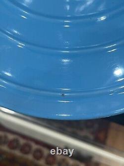 Large Blue # 36 Vintage Cast Iron Enamel Oval Dutch Oven Made in Belgium 17