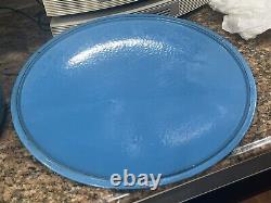 Large Blue # 36 Vintage Cast Iron Enamel Oval Dutch Oven Made in Belgium 17