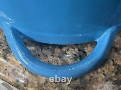 Large Blue # 36 Vintage Cast Iron Enamel Oval Dutch Oven Made in Belgium 17