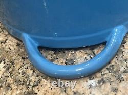 Large Blue # 36 Vintage Cast Iron Enamel Oval Dutch Oven Made in Belgium 17