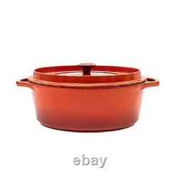 Large! Vintage Invicta Red Enameled Cast Iron Oval 6L Casserole with Lid