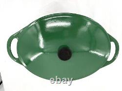 Large Vintage Rare Le Creuset Cast Iron Enamel Dutch Oven Oval Dark Green
