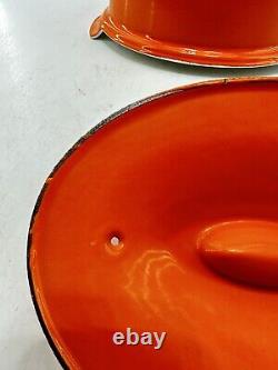 Le Creuset #26 3.5 Quart Enameled Cast Iron Oval Dutch Oven Orange & White