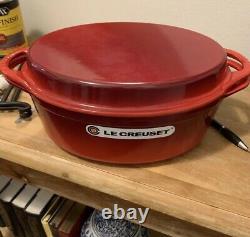 Le Creuset #28 Dutch Oval Oven Cherry Flame 2in1 Cast Iron/Grill Lid 4.5qt