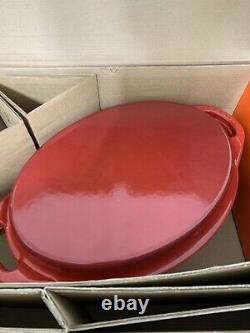 Le Creuset 4 3/4, 4.75 Qt Cast Iron Oval Dutch Oven CERISE Red Grill Pan Lid New