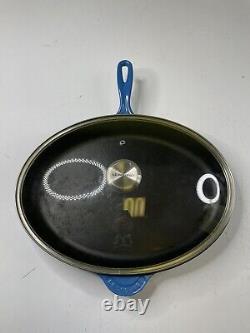 Le Creuset #40 Cast Iron Blue Enamel Oval Skillet Pan with Lid